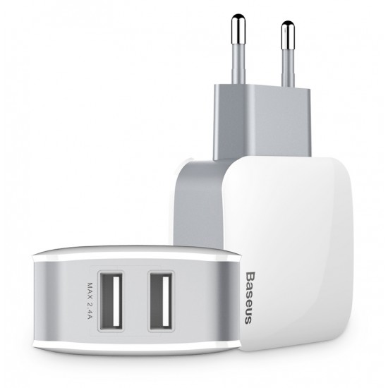 BASEUS φορτιστής τοίχου ZCL2B-B02, 2x USB, 2.4A, λευκός