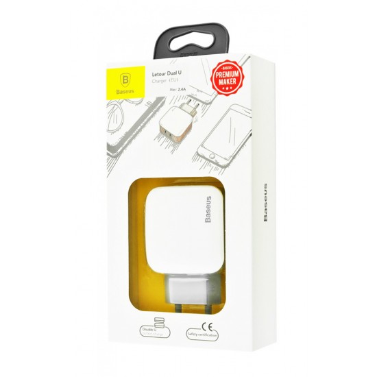 BASEUS φορτιστής τοίχου ZCL2B-B02, 2x USB, 2.4A, λευκός