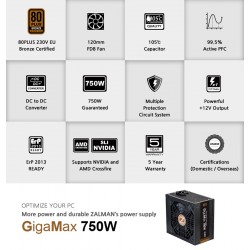 ZALMAN τροφοδοτικό GigaMax 750W ZM750-GVII, Active PFC, 80 plus Bronze